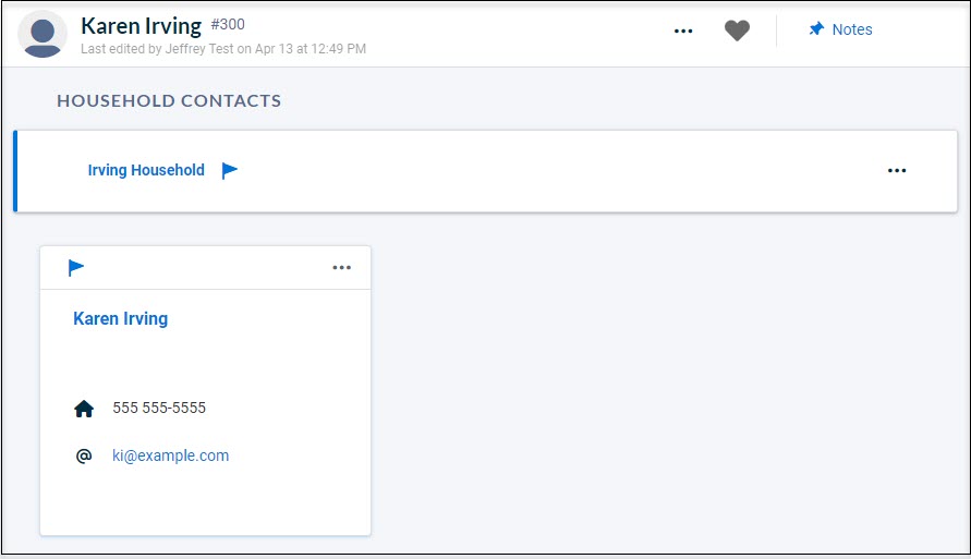 The Household Contacts page.