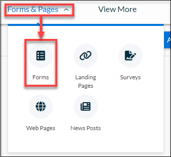 Forms and Pages menu option with a red box around the Forms option.