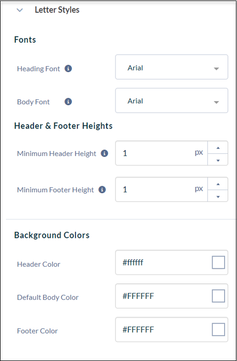 The Letter Styles section of the Neon CRM theme builder page. 